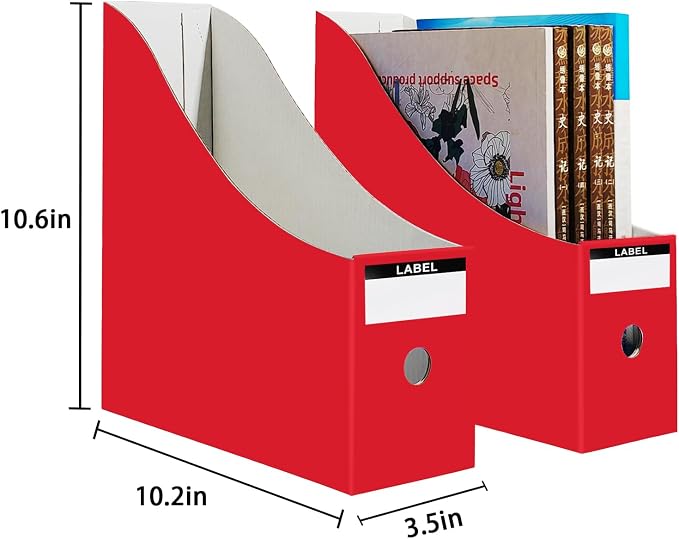 Limitliho 12 Pack Red Cardboard Magazine Holder, Sturdy Book Bins - Image 3
