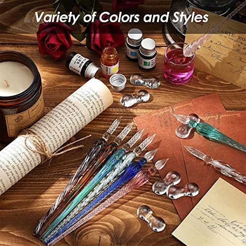 9 Pieces Glass Dip Pen Handmade Signature Pen, Vintage Style, Fresh Color