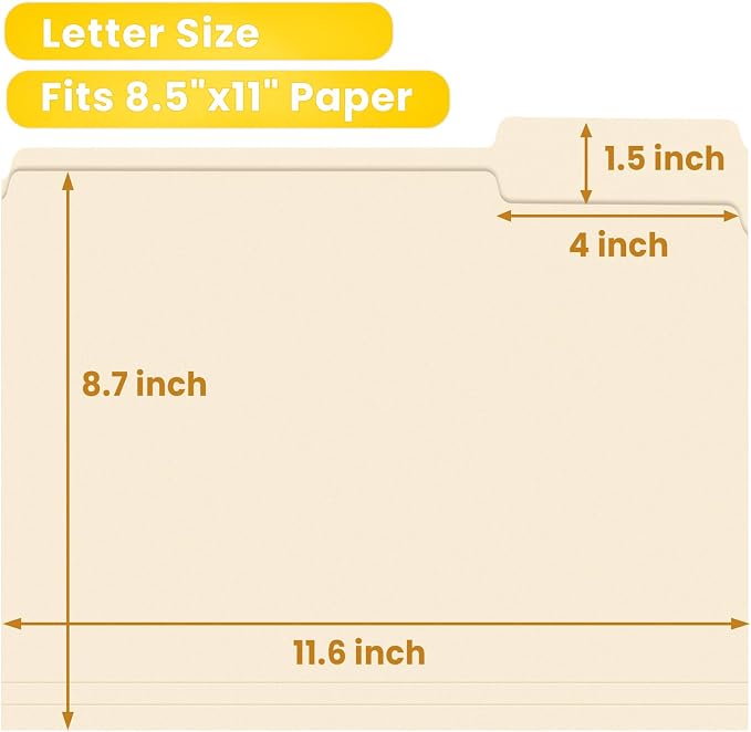 SUNEE Manilla Folders Letter Size, 100 Per Box, 1/3 Cut Tab - Image 5