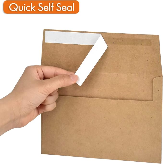 AZAZA 100 Pack A7 Brown Kraft Paper Invitation 5 x 7 Envelopes - Image 6