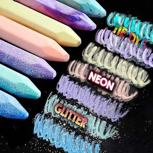 JOYIN 36 PCS Washable Sidewalk Chalk, 6 Packs Total, 3 Styles (Tie-Dye, Glitter & Neon), Outdoor Chalks for Painting, Drawing, Gifts for Kids