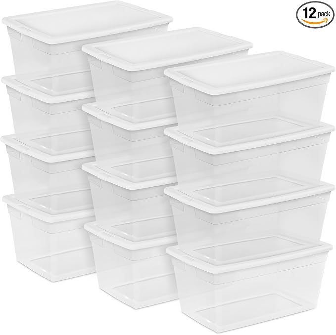 Sterilite 12-Pack 90 Quart Storage Box, Stackable Clear Plastic Bins by Sterilite