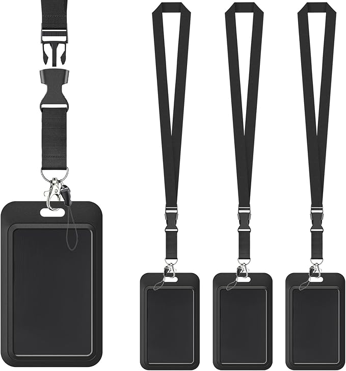Uniclife 3 Pack Sliding Badge Holder Hard Black Vertical Plastic Card Case by UnicLife