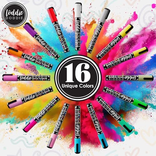 Loddie Doddie Chalk Markers, 6 mm Reversible Tips, Pastel & Neon, 16 Pack