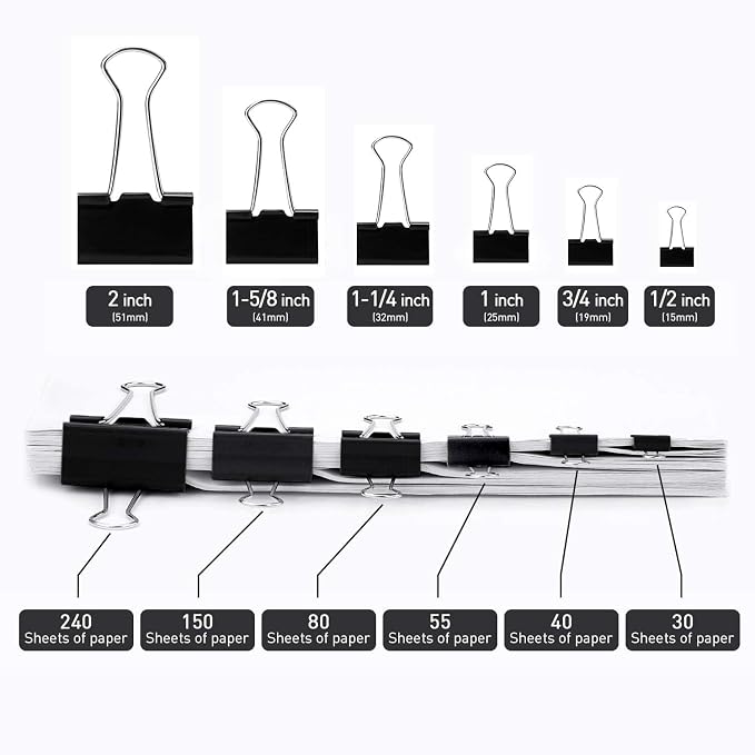 Medium Binder Clips, 144 Pack, 1-1/4 Inch, Standard 32mm, Capacity 0.6 Inch - Image 4