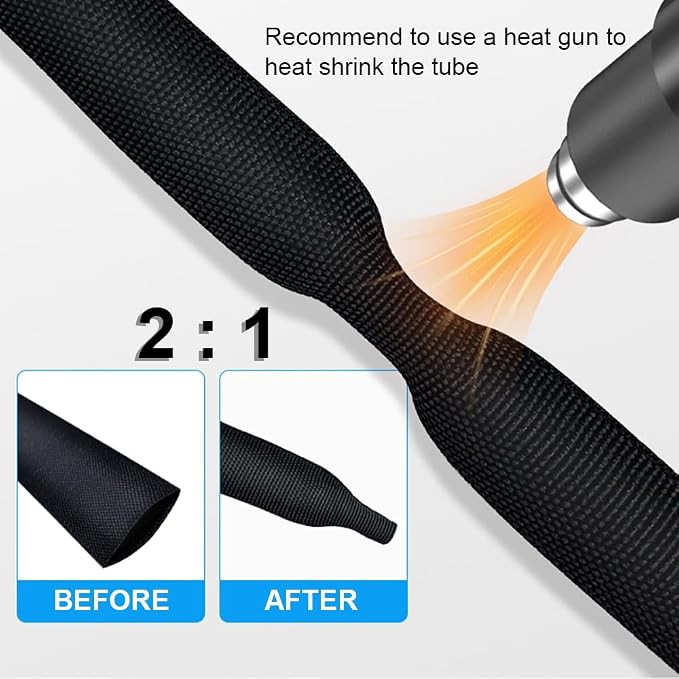 20 FT 1 inch 2:1 Heat Shrinkable Braided Sleeving Heat Shrink Sleeve Abrasion - Image 3
