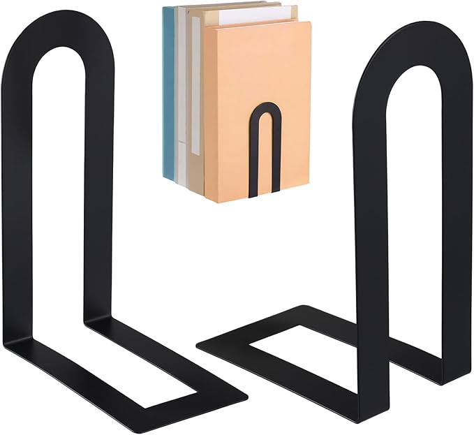Chunful 2 Pcs Black Modern Metal Book Ends by Chunful