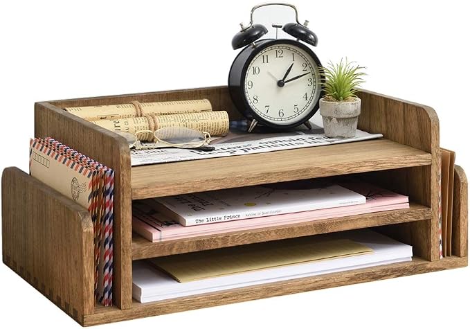 KIRIGEN Wood Desk Organizer 5 Trays, 3-Tier Desktop Document Letter Tray by KIRIGEN
