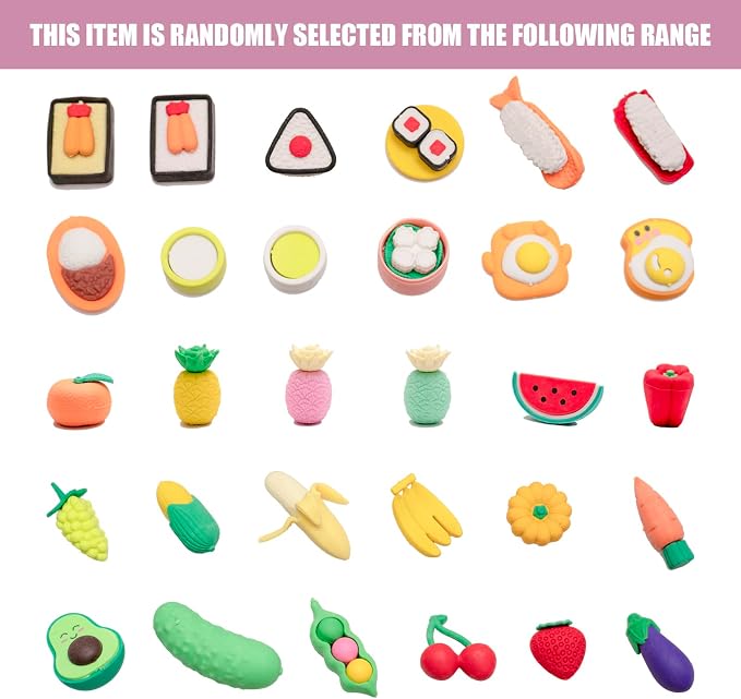 56Pcs 3D Food Erasers for Kids, All are Food Styles, Random Desktop Pets Toys - Image 8
