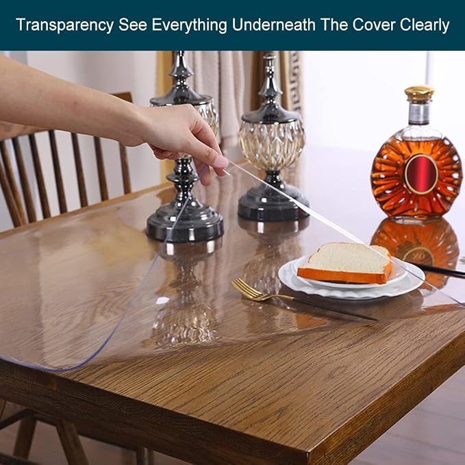 Wood Furniture Table Protector Clear Plastic Wipeable Tablecloth Eco Thick - Image 4
