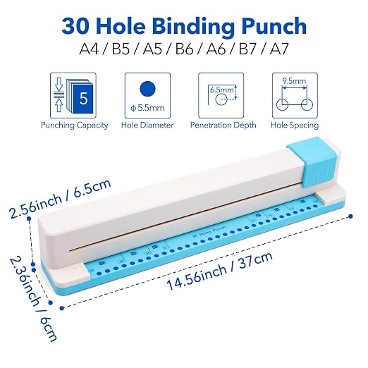 2 Pcs/Sets 30 Holes Binding Punch and Tab Machine, Loose Leaf Paper Punch - Image 2