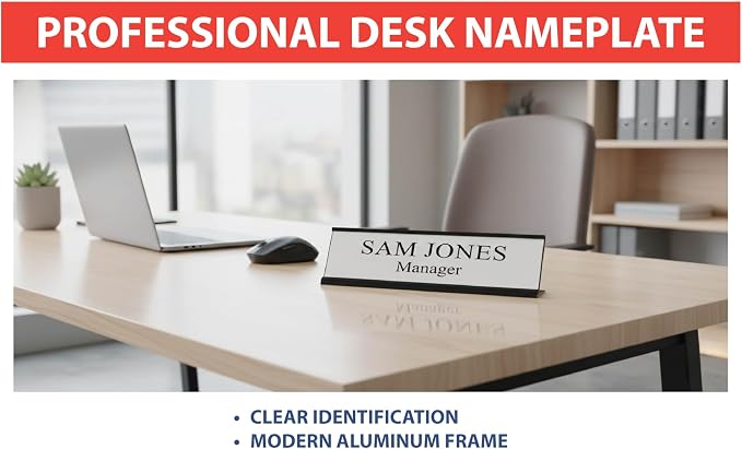2" x 8" Aluminum Office Desk Nameplate Sign Holder 10 Pack - Image 7