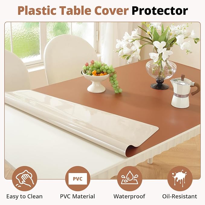 OstepDecor Brown Table Cover Protector 30 x 48 Inch, 1.5mm Thick Plastic Table - Image 4