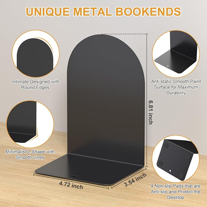 Bookend 6 Pieces, Metal Round Bookends - Image 3