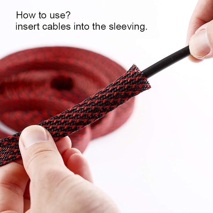 25ft - 1/2 inch PET Expandable Braided Sleeving – BlackRed – Alex Tech Braided - Image 6
