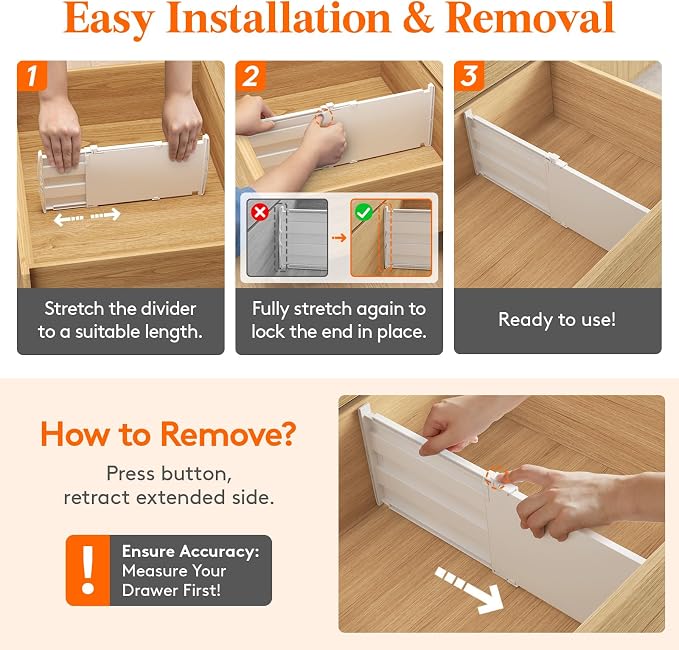 Lifewit 8" Tall 6 Pack Drawer Dividers, 13.8"-22.2" Adjustable Deep Drawer - Image 4