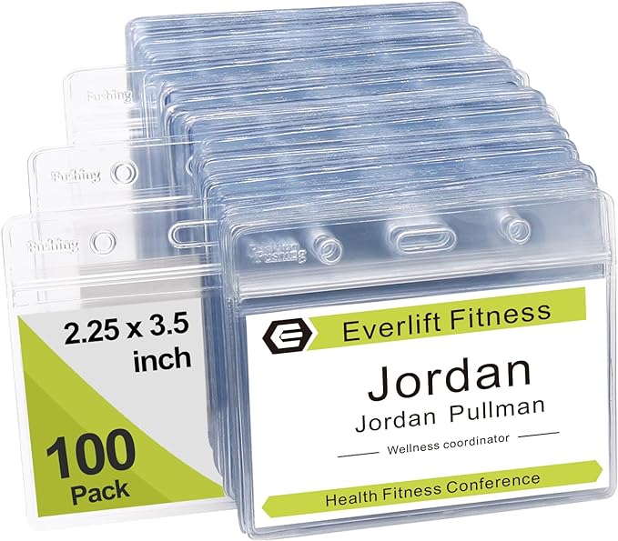 Fushing 100 Pcs Clear Plastic Horizontal Name Tag Badge ID Card Holders by Fushing
