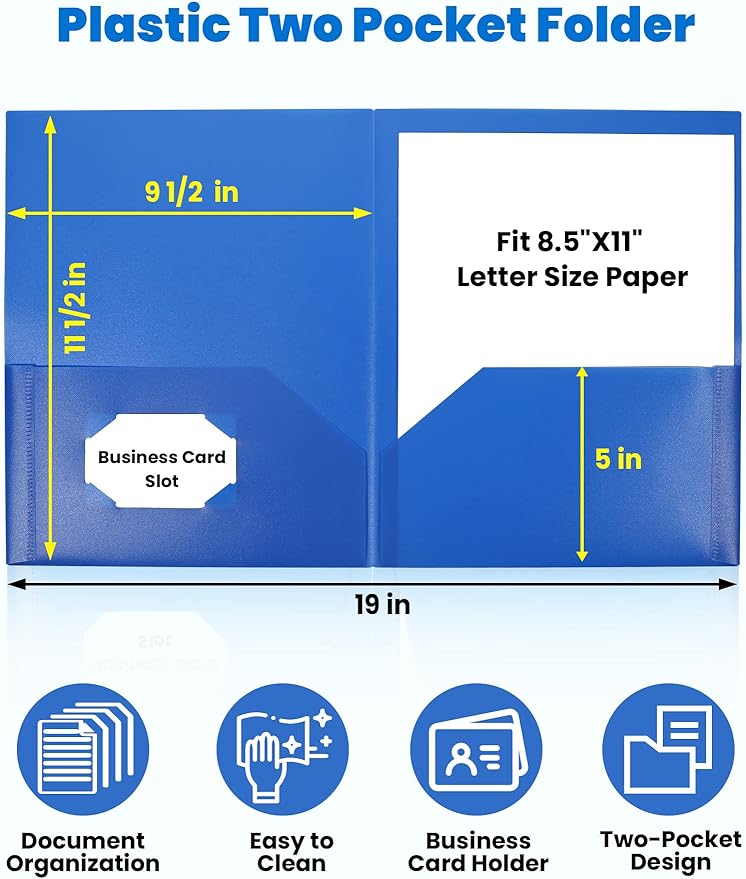 SUNEE 2 Pocket Folders Heavy-Duty Plastic Folders - Image 2