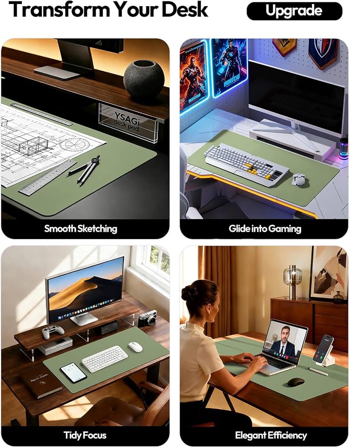 YSAGi Leather Desk Protector, Office Mat, Large Mouse Mat, Non-Slip PU Leather - Image 2