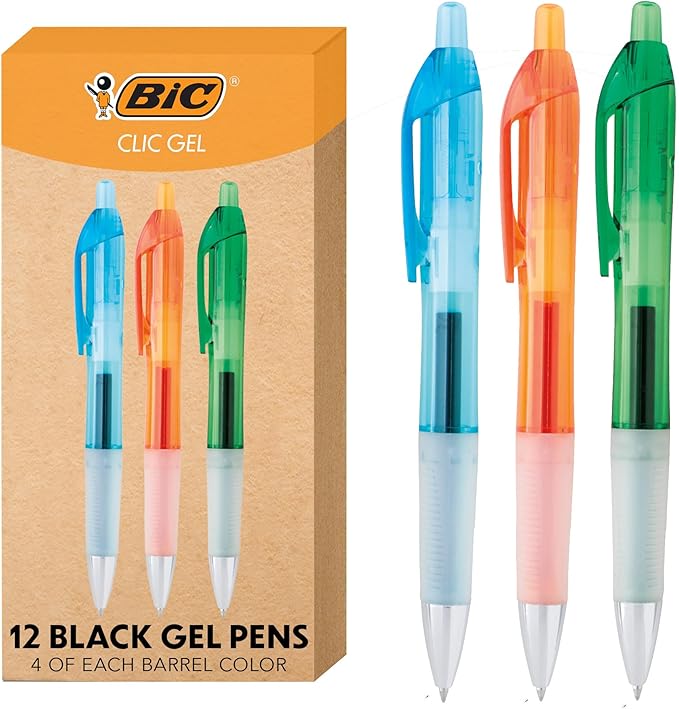 BIC Intensity Clic Black Gel Pens, Medium Point, 12-Count Pack, Retractable Gel by BIC