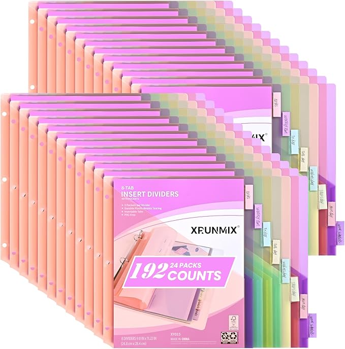 Bulk 24 Packs 8-Tab Binder Dividers by XrunmixOffice