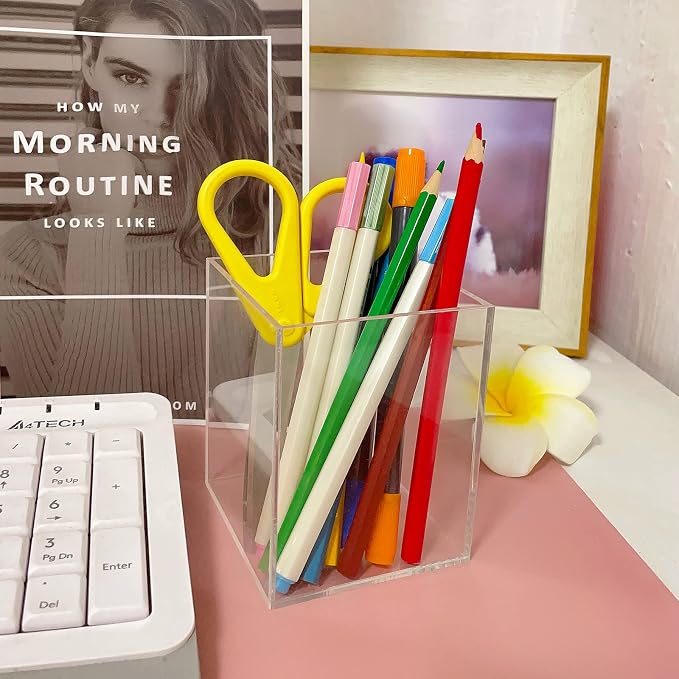 Mototo 4 Pieces Clear Acrylic Pen Holder Acrylic Pencil Cup Makeup Bush Holder - Image 7