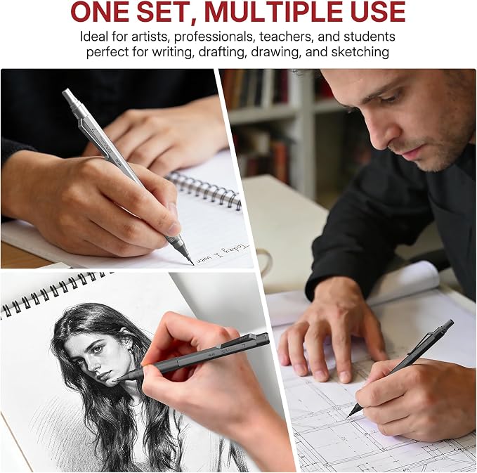 WUO 0.7mm Mechanical Pencil Set, 3 Metal Drafting Pencils - Image 8