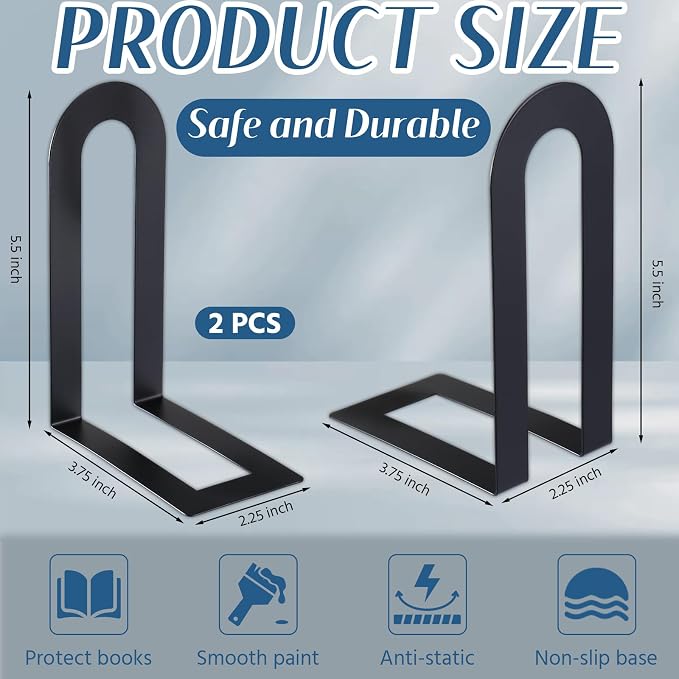 Chunful 2 Pcs Black Modern Metal Book Ends - Image 3