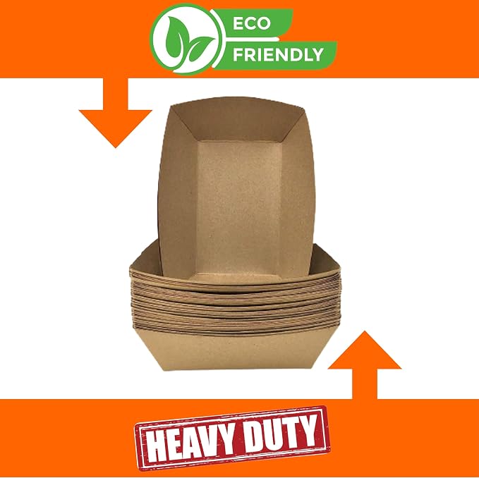 Mr Miracle Paper Food Trays, Kraft Paper. Extra Large. 100 Pack, Disposable - Image 3