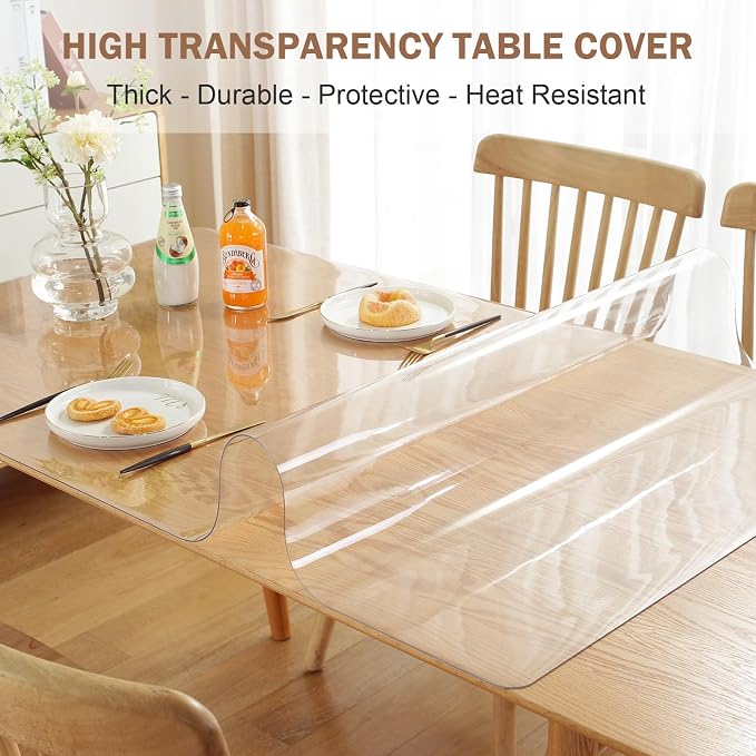 LovePads Clear Table Cover Protector, 38 x 80 Inch 2mm Thick Plastic Table Cover - Image 2