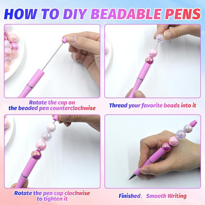 150 Pieces DIY Beadable Pen Kit – 50 Plastic Ballpoint Pens - Image 4