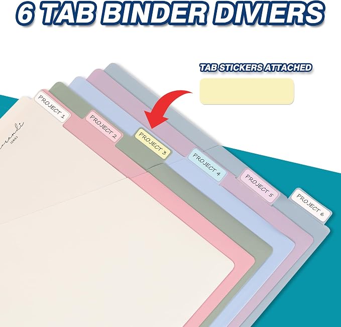 H4D 6-Tab Plastic Binder Dividers, 2 Pockets, Pastel Colors, 6 Sets | Made of - Image 3