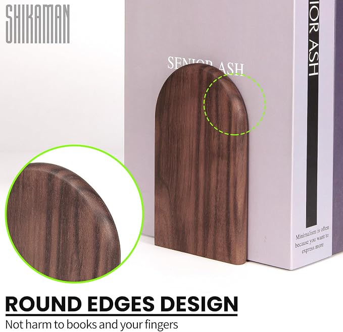 Book Ends, 4 Pack Medium Bookends Wood Book Ends Universal Economy Bookend - Image 2