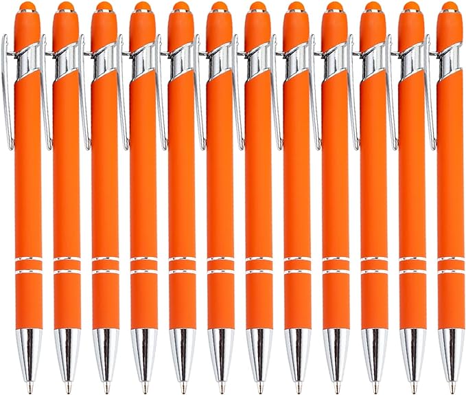 Pasisibick 12-Pack Orange Ballpoint Pens - 2 in 1 Metal Stylus - Image 7
