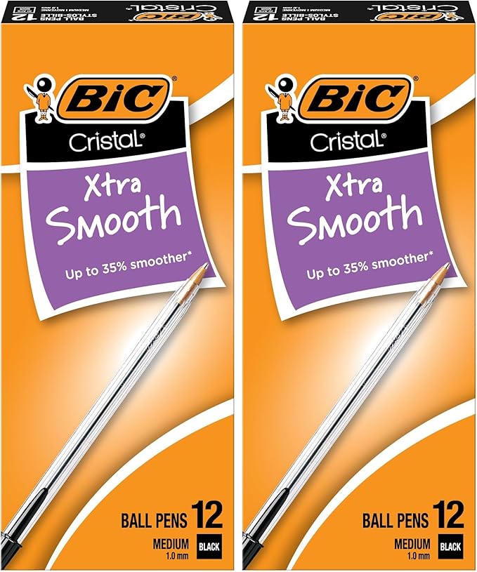 BIC Cristal Xtra Smooth Black Ballpoint Pens, Medium Point, Extra Smooth and by BIC