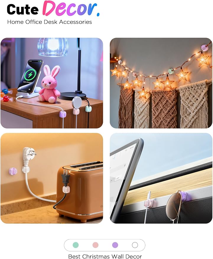 Cable Clips, 12 Pack Cord Holder Cord Organizer Spring Cord Clips Phone Charger - Image 7