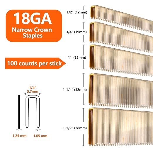 1000-Count 1/2 Inch Length, 18 Gauge 1/4 Inch Narrow Crown Staples, Heavy Duty - Image 2