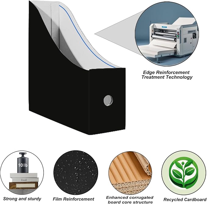 Limitliho 12 Pack Black Cardboard Magazine File Holder - Image 3
