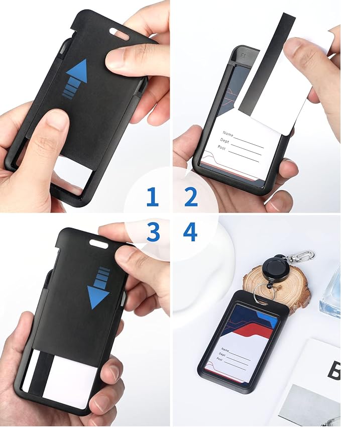 Uniclife 6 Pack Sliding ID Badge Holder Hard Black Vertical Plastic Card Case - Image 6