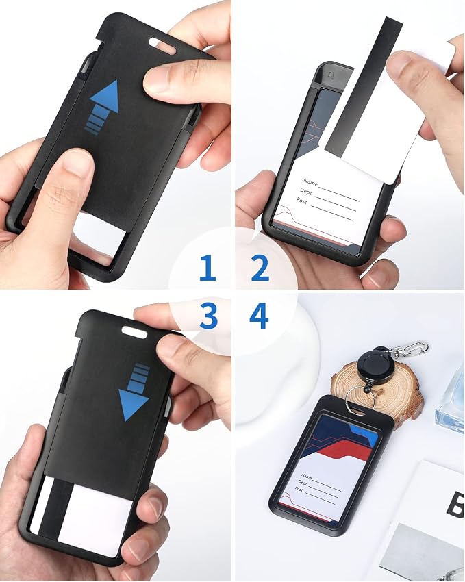 Uniclife 100 Pack Sliding ID Badge Holder Hard Black Vertical Plastic Card Case - Image 6