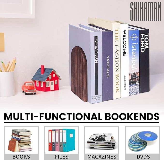 Book Ends, 2 Pair Large Bookends Wood Book Ends Universal Economy Bookend - Image 6