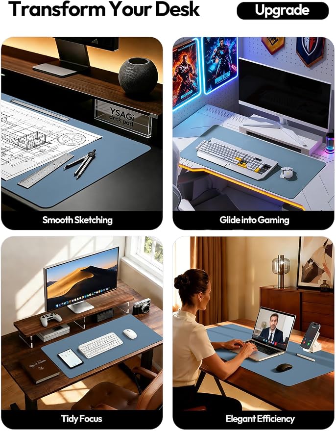 YSAGi Leather Desk Protector, Office Mat, Large Mouse Pad, Non-Slip PU Leather - Image 2