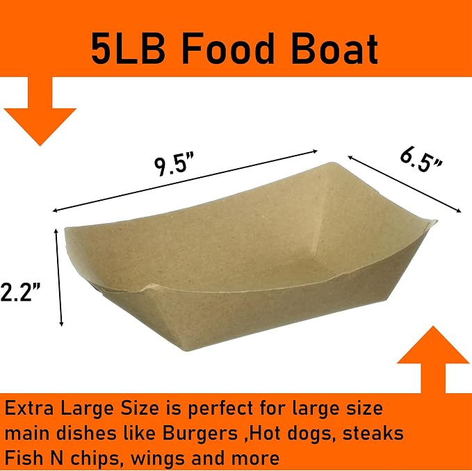 Mr Miracle Paper Food Trays, Kraft Paper. Extra Large. 100 Pack, Disposable - Image 2