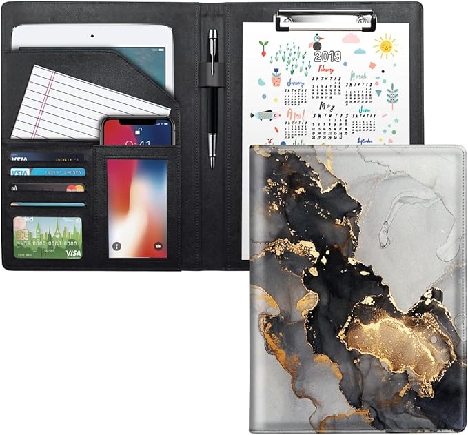 Padfolio Business/Resume Portfolio Folder, Marble Leather Interview Organizer by WAVEYU