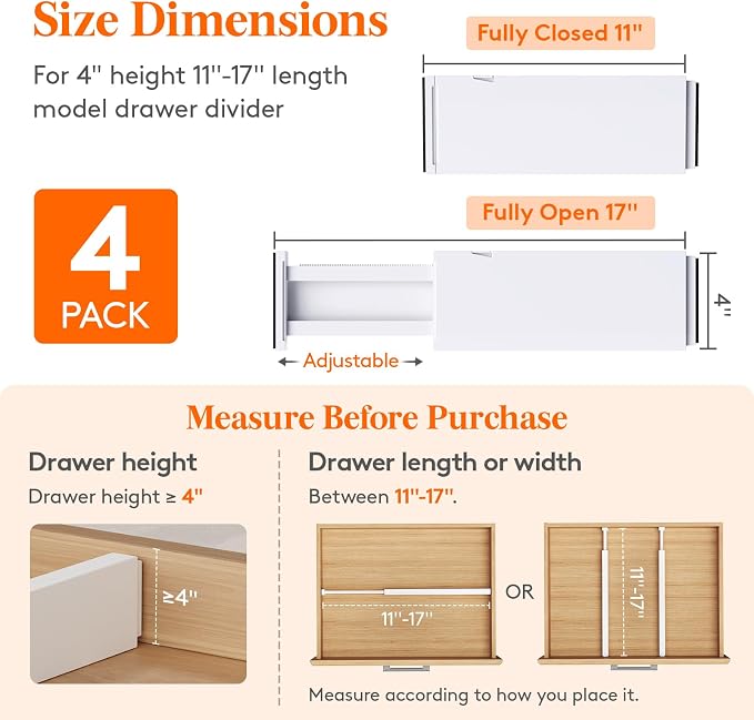 Lifewit 4 Pack Upgrade Drawer Dividers - Image 2