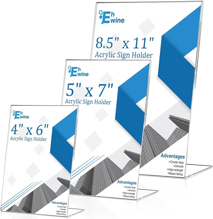 EHWINE 12 Pack 5 x 7 Acrylic Sign Holder, Vertical Slanted Back Paper Holder - Image 6