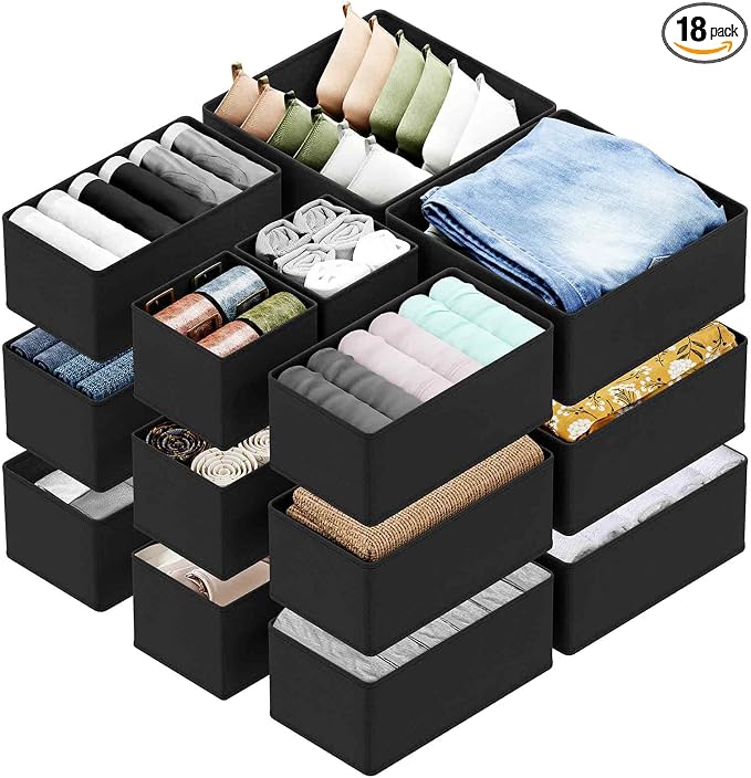 SpaceAid Drawer Organizer for Clothes, 18 Pack Dresser Drawer Organizer Bins by SpaceAid