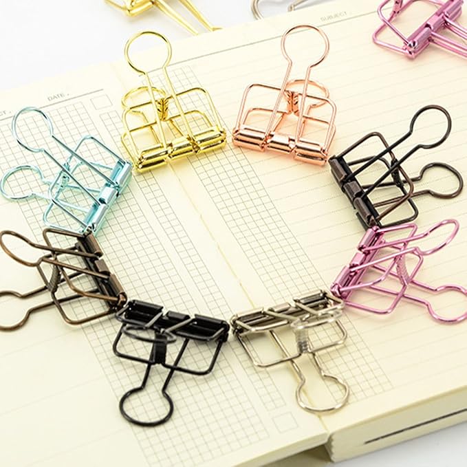 Color Hollow Out Paper Binder Clip Invoice Bill Clip Office Supplies Pack of 10 - Image 5