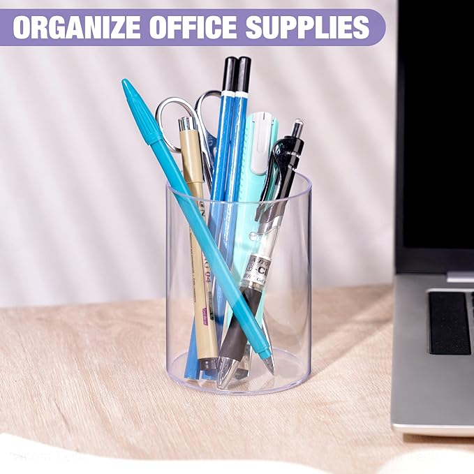Stylish Clear Acrylic Desk Organizer Pen and Pencil Holders Set of 3, Round - Image 3