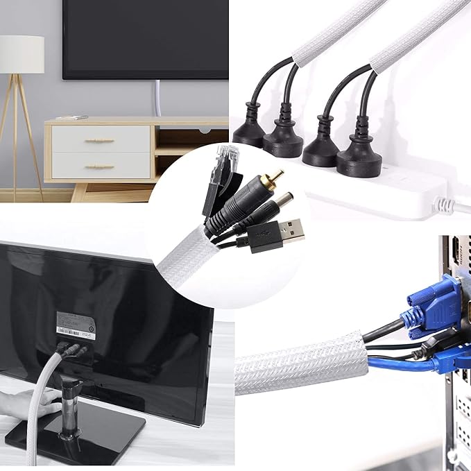 10ft - 1.25 inch Braided Cable Management Sleeve Cord Protector - Self-Wrapping - Image 5